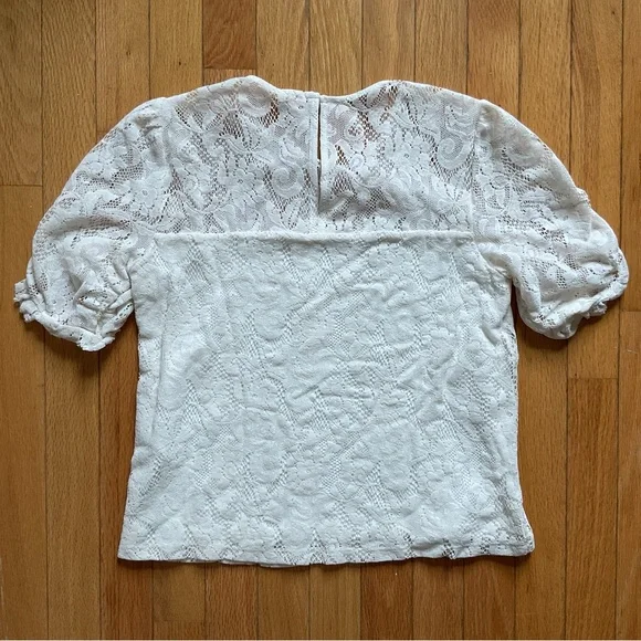 Anthropologie Ivory Parvati Velvet Ruched Lace Blouse Women’s XS Cottage Prairie - Picture 2 of 9